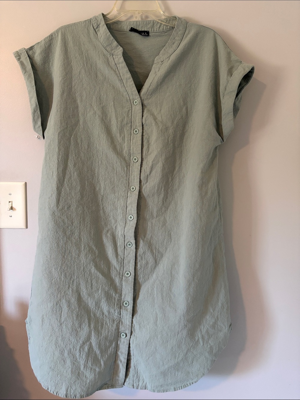 Light Sage Button-Front Shirt Dress